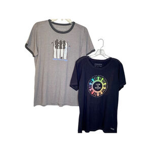 Life Is Good T Shirt Bundle Women Sz L Black Gray Cotton Piano Nature Music EUC